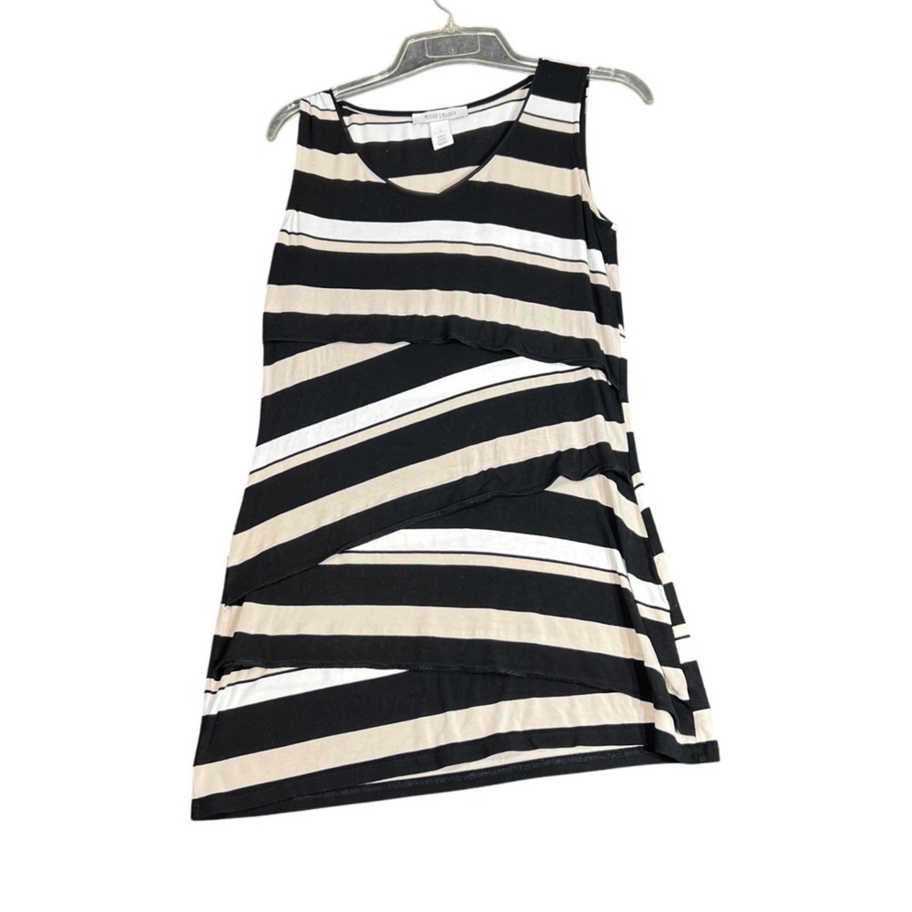White House Black Market‎ Womens Size Small Striped Layered Tank Top Neutral - Picture 2 of 10